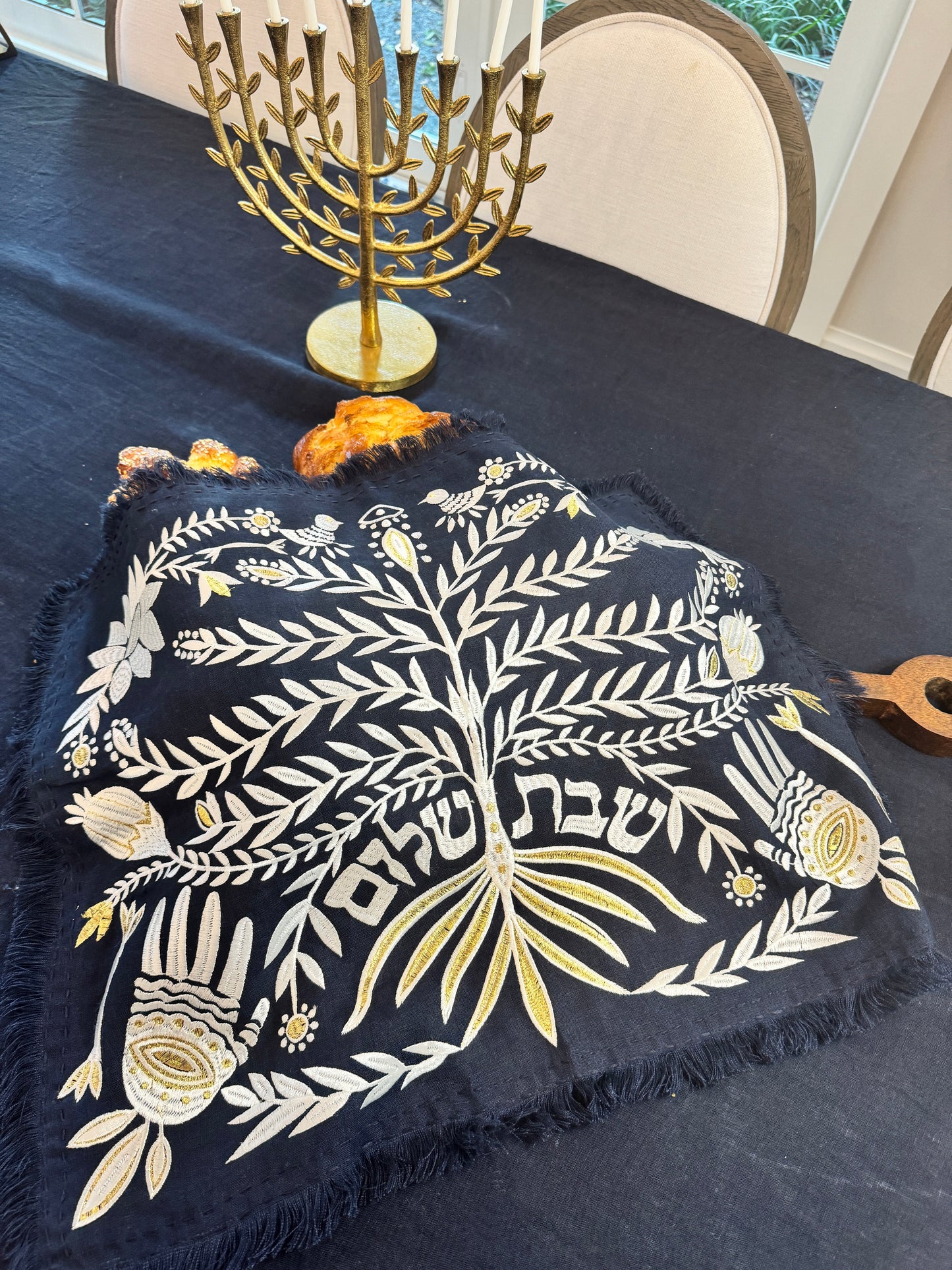 Tree Of Life Challah Cover Navy Blue