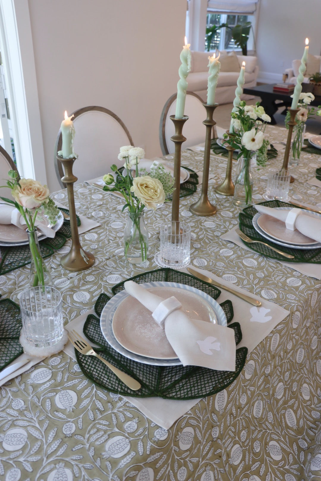 Beige Pomegranate Table Cloth Hand-Block Print