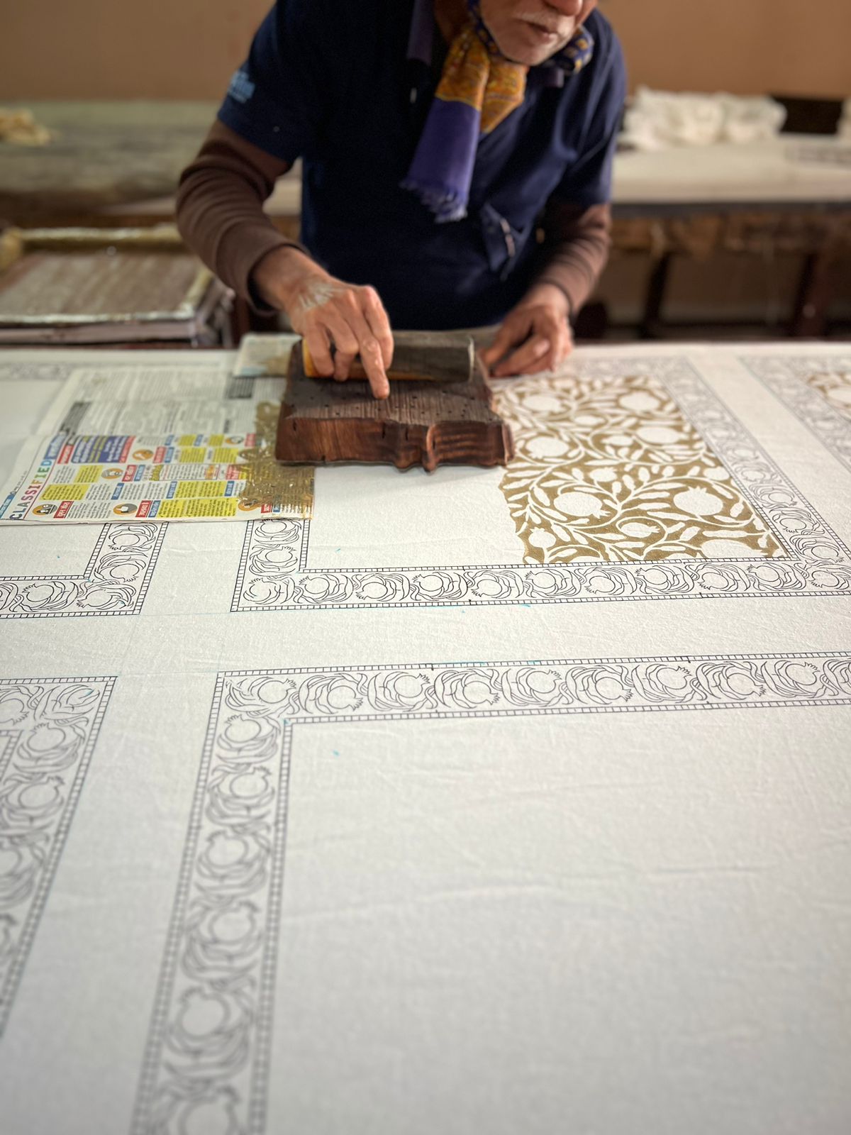 Beige Pomegranate Table Cloth Hand-Block Print